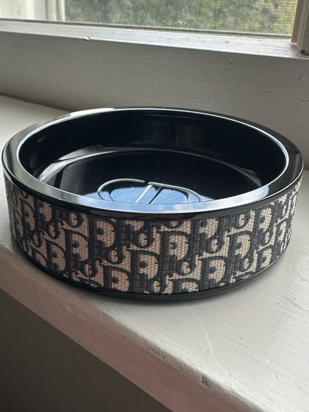 Dior Black and Beige Monogram Round Ashtray